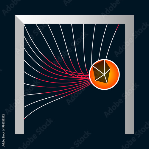 Abstract soccer goal with ball hitting net creating tension lines in modern digital sports design Illustration
