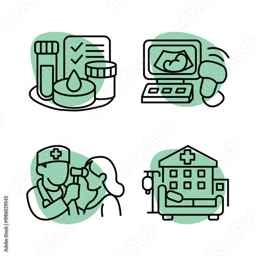 Icons laboratory and tests ultrasound examination hospital doctor appointment treatment