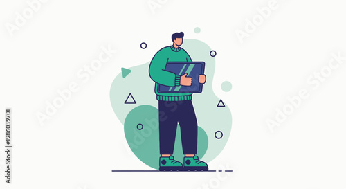 Man holding a package delivery service concept illustration.
