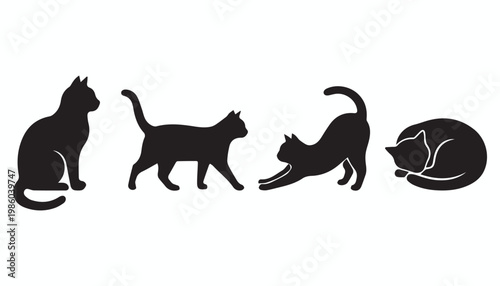 black and white silhouette set of cat very high quality vector illustration.
