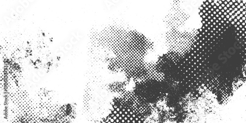 Abstract Black and White Grunge Halftone Texture Vector Background with Distressed Patterns