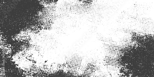 Black and White Distressed Grunge Halftone Texture Vector Background with Canvas Fabric Effect