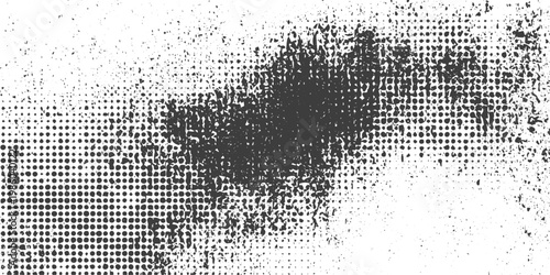 Black and White Grunge Halftone Texture Vector with Ink Splatter and Distressed Pattern on White Background
