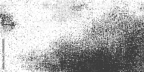 Black and White Grunge Halftone Texture Distressed Vector Background with Canvas Screen Print Effect