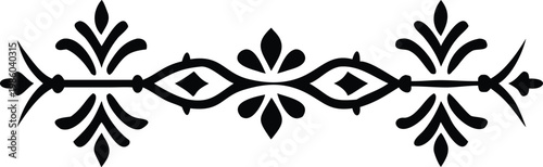 Symmetrical Black Ornate Floral Design Element with Stylized Leaves and Petals for Decoration
