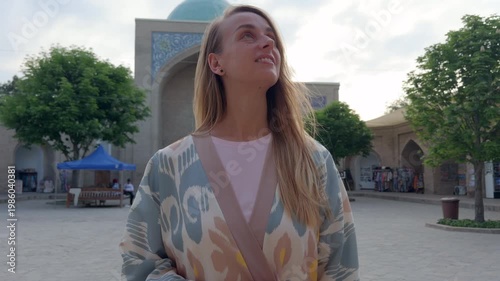 Woman Exploring Khast Imam Complex in Tashkent Uzbekistan