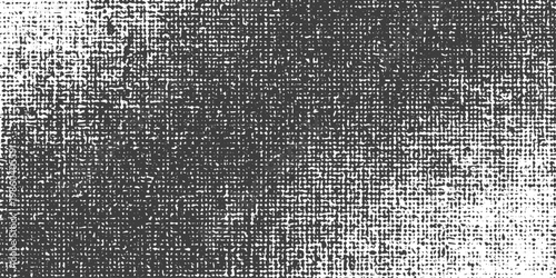 Black and White Distressed Canvas Fabric Texture Vector Background with Halftone Effect