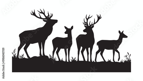 black and white silhouette set of Deer very high quality vector illustration.