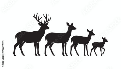 black and white silhouette set of Deer very high quality vector illustration.