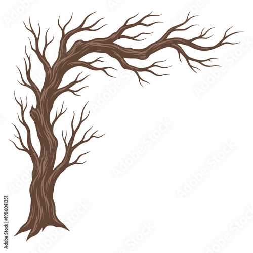 Brown tree with bare branches standing.