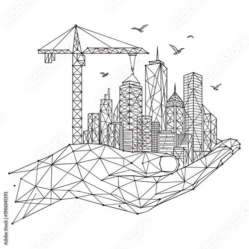 City Skyline with Crane and Buildings.