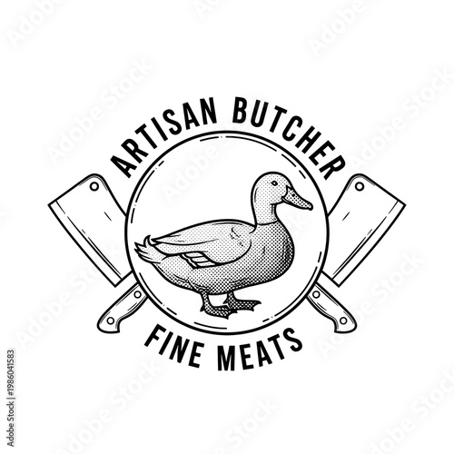 Artisan Butcher Fine Meats Logo with Duck and Knives