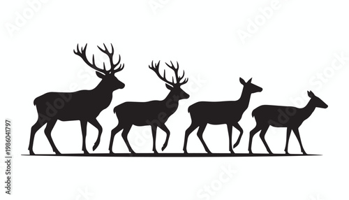 black and white silhouette set of Deer very high quality vector illustration.
