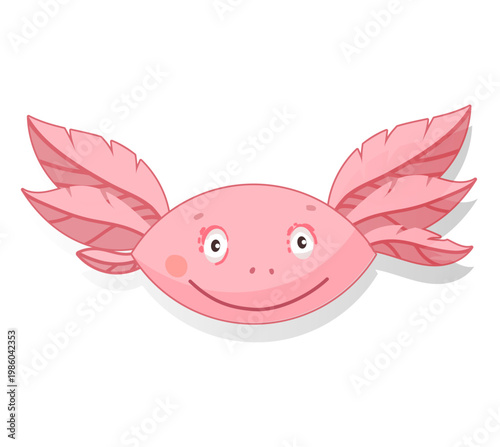 A cute axolotl. Children's illustration. The axolotl smiles calmly.