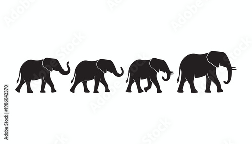 black and white silhouette set of elephant very high quality vector illustration.