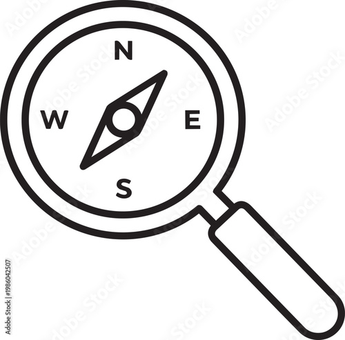 A magnifying glass with a compass inside