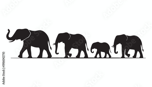 black and white silhouette set of elephant very high quality vector illustration.