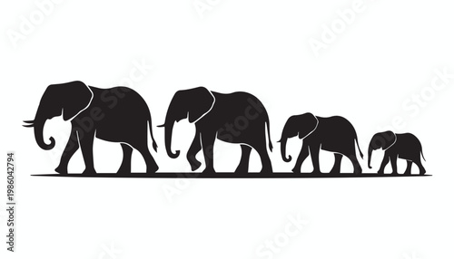 black and white silhouette set of elephant very high quality vector illustration.