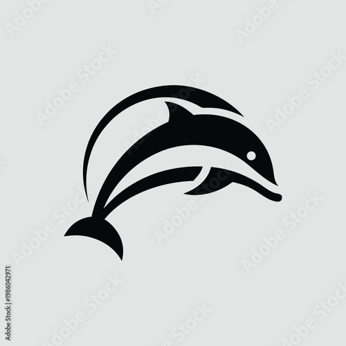 Dynamic Leaping Dolphin Logo, Sleek Abstract Marine Life Vector Emblem, Bold Arched Dolphin Silhouette, Minimalist Sea Mammal Icon for Branding