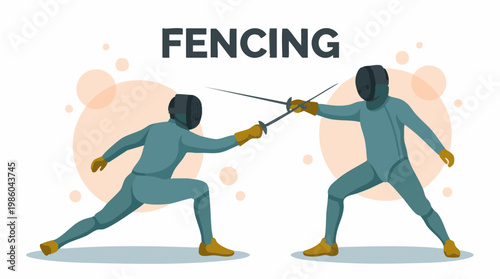 Two professional fencers in protective gear engaged in a competitive duel