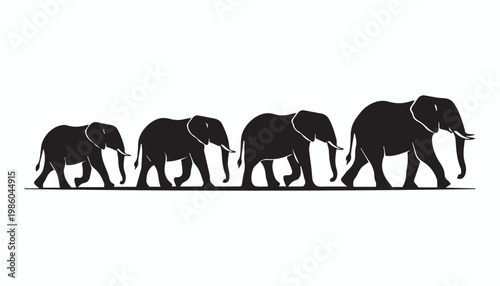 black and white silhouette set of elephant very high quality vector illustration.