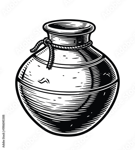 Vintage clay amphora vector illustration, ancient pottery vessel.