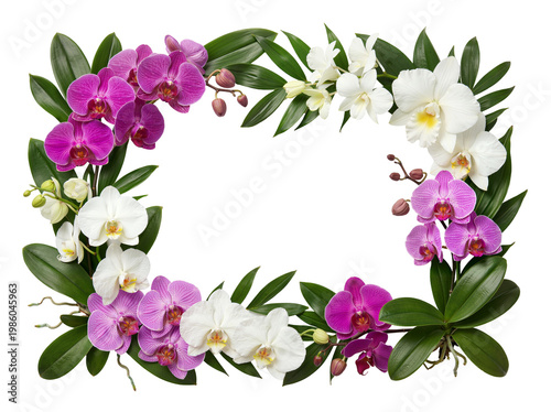 Floral Orchid Frame with Green Leaves