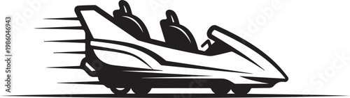 Futuristic speedboat, racing vector, sleek nautical design, black and white illustration