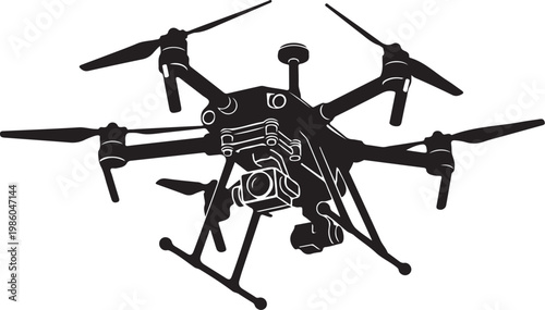 Drone, quadcopter, aerial, vector icon, black silhouette, drone illustration