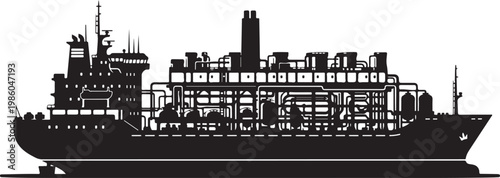 Cargo ship, container vessel, black silhouette, industrial transport, maritime icon
