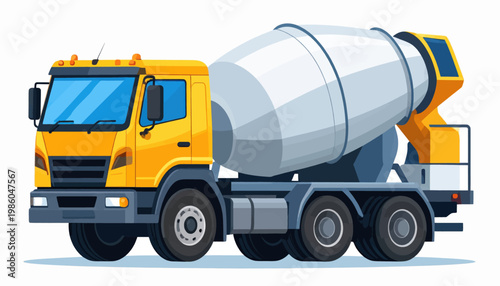 Modern Yellow Concrete Mixer Truck Illustration Isolated on White Background for Construction and Engineering Design