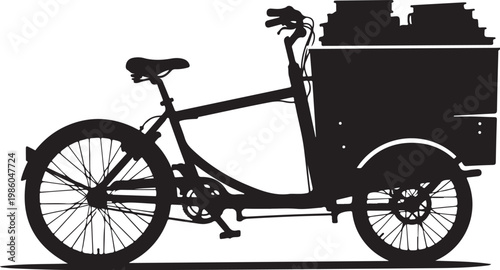 Black bicycle, tricycle, cargo bike, delivery cycle, silhouette vector