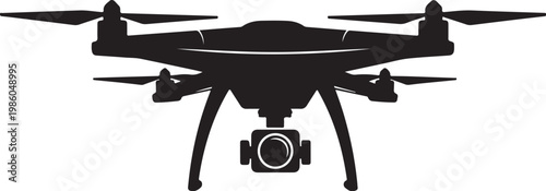 Drone, black drone, aerial vehicle, quadcopter, vector icon