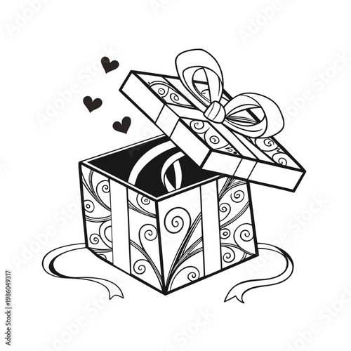 Gift box, Valentine's Day present, heart surprise, decorative ribbon