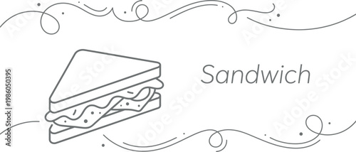 Minimalist line art illustration of a triangle sandwich with decorative swirls