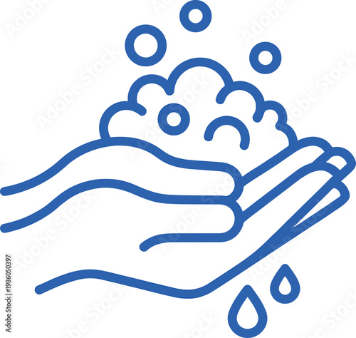 Hand washing icon with soap foam bubbles and water drops