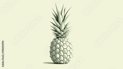 Minimalist 3D low-poly style illustration of a tropical pineapple with geometric facets on a light off-white background.