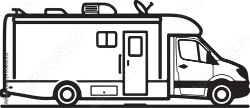 Motorhome, RV, camper van, recreational vehicle, travel trailer, vector illustration