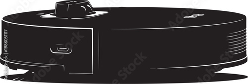 Black robot vacuum cleaner, robotic vacuum cleaner, modern home appliance, cleaning device
