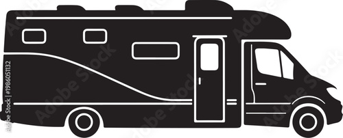 Black RV, motorhome, camper van, recreational vehicle icon