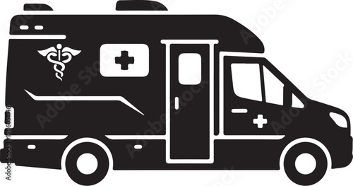 Black ambulance vector icon, medical emergency vehicle, paramedic transport, healthcare symbol