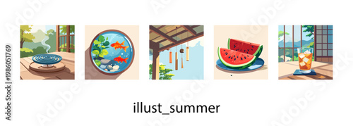 日本の夏の風景コレクション_イラスト素材