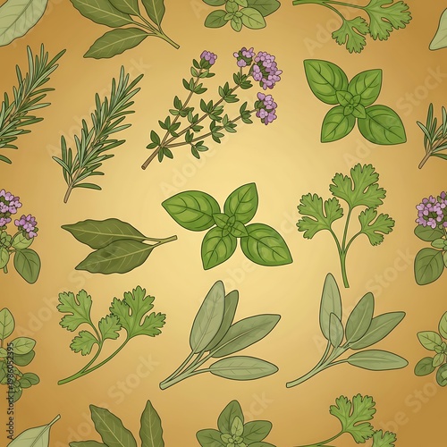 Seamless Herb Pattern Delicious Culinary Ingredients Art