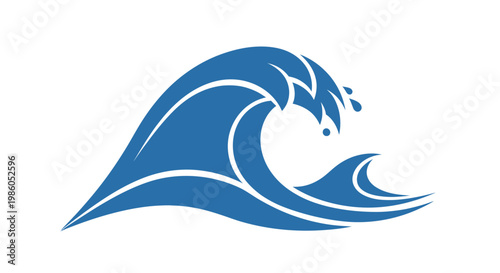 Stylized blue ocean wave crest with spray icon