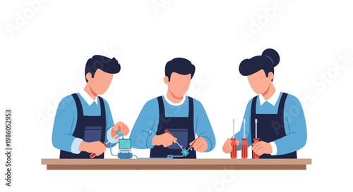 Three People Cooking or Preparing Food in a Kitchen