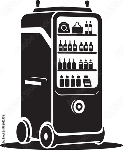 Vending machine, snack vending machine, beverage vending machine, black vending machine icon, vector illustration