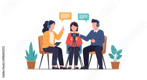 Family Filming a Vlog with Smartphone and Camera in Cozy Home Studio