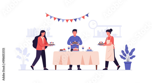 Celebration Party Scene with Guests and Decorations