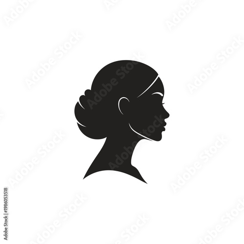 Woman profile silhouette with hair bun on white background