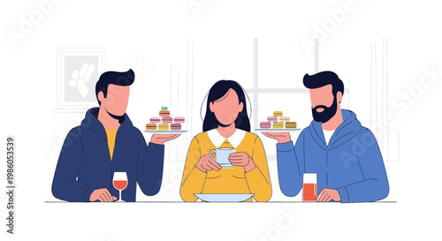 Friends Enjoying Drinks at a Bright Modern Café